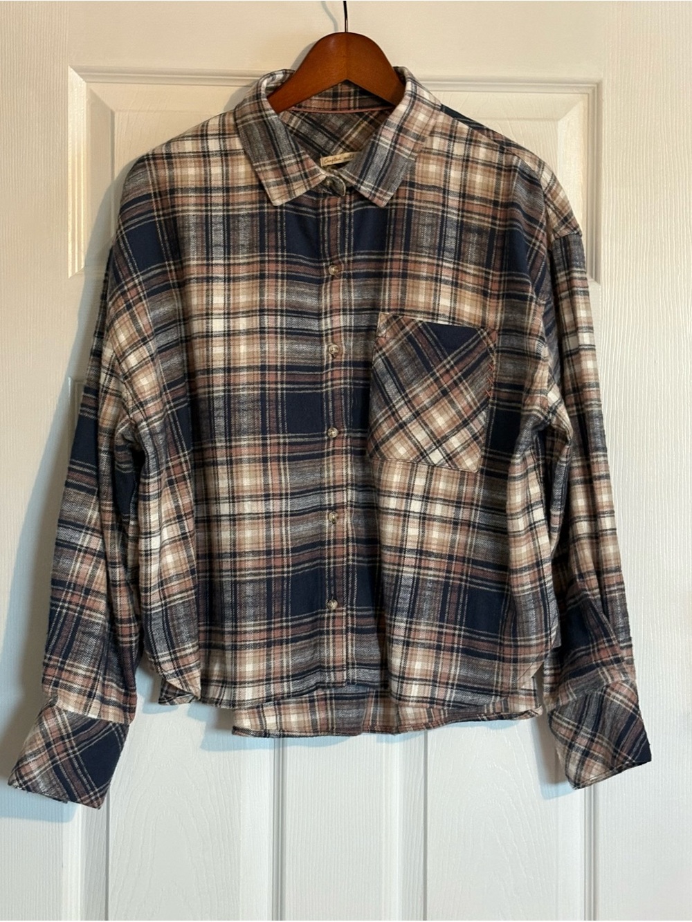 Scotch & Soda Cropped Plaid Button Down Flannel Collared Shirt Size Large - Picture 11 of 12